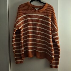 Derek Heart Women's Crochet Orange and White Striped Sweater